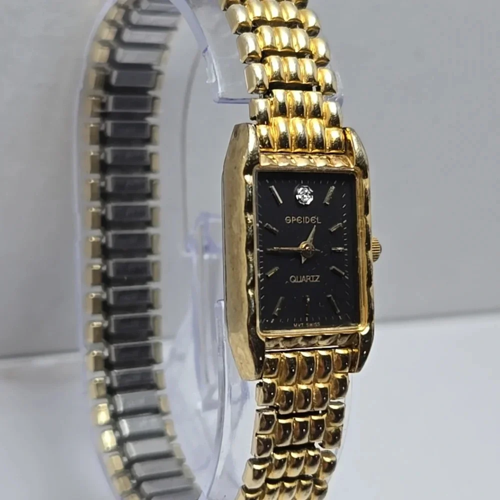 Vintage Womens Speidel Diamond Quartz Watch Stretch Bracelet New Battery Dainty - Picture 3 of 8